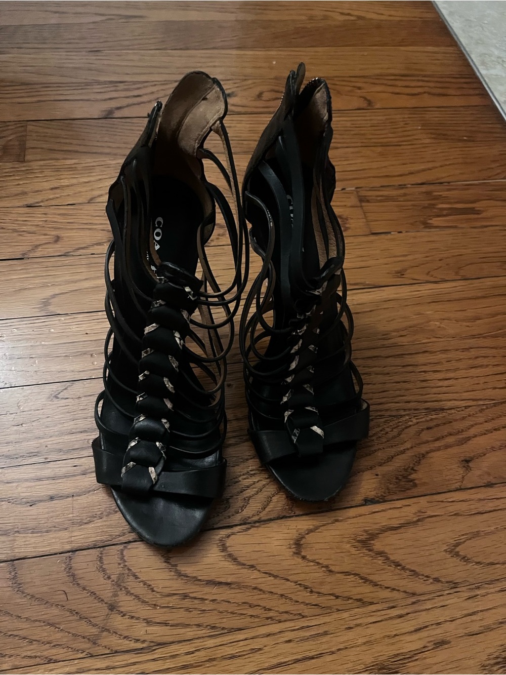 Well worn Coach Black Strappy Cage High Heel Sandals